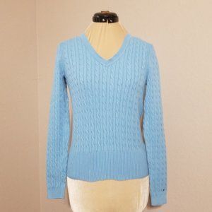 Tommy Hilfiger Women Cable Knit Blue Cotton Sweater Pullover Size S/P